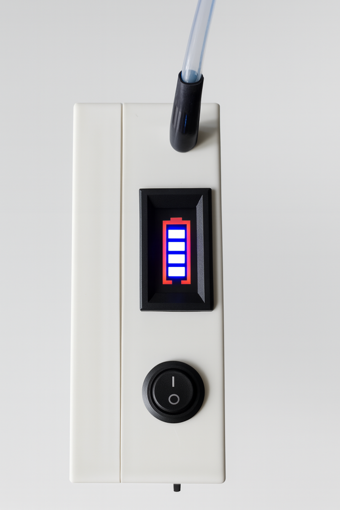 Close-up of the portable air compressor unit for Combo Bag and Mini Combo Bag beverage dispensing backpacks.